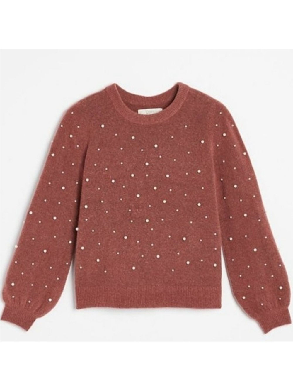 LOFT Pearl-Embellished Elegant Rose Crewneck Sweater Small